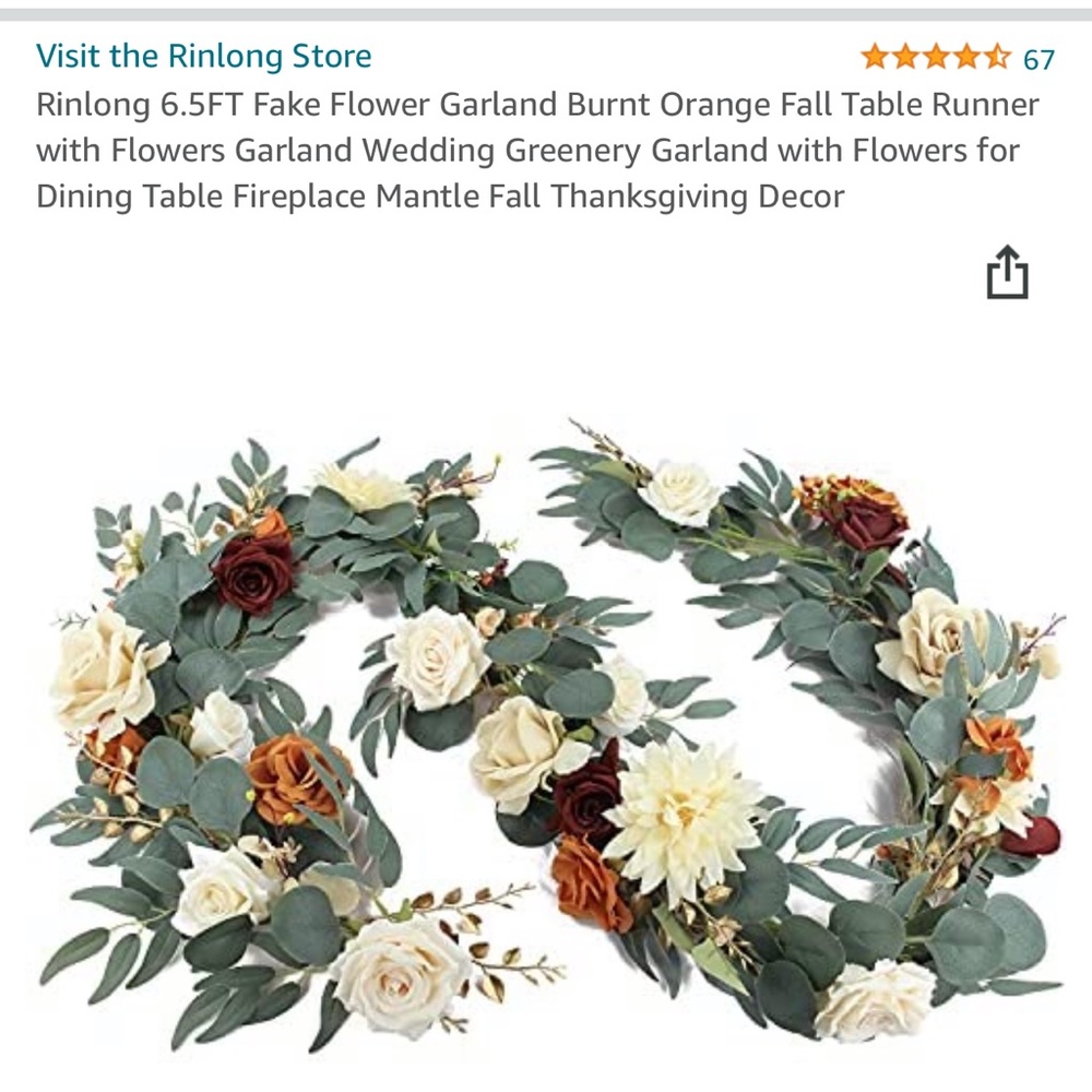 Lings Moments 6.5ft fake flower garland burnt orange fall